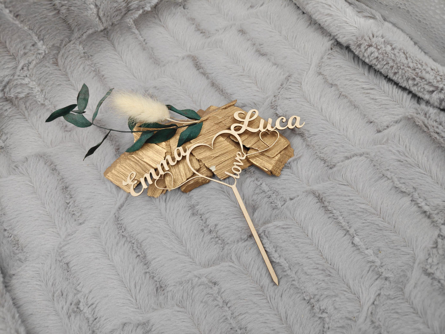 Cake Topper personalisiert Hochzeit aus Holz | Tortenstecker mit 2 Namen & Herzen | Wedding Cake Topper Birkensperrholz | Boho Tortendeko