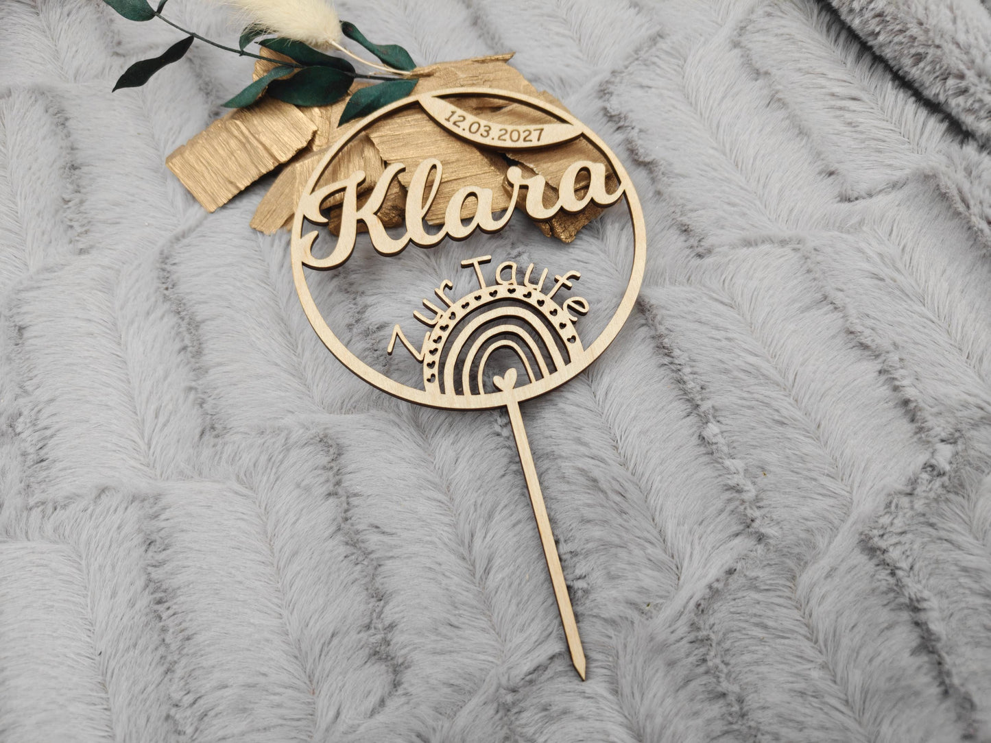 Personalisierter Cake Topper Taufe aus Holz | Tortenstecker Name im Kreis mit Datum | Taufdeko Junge Mädchen | Erinnerung Taufgeschenk