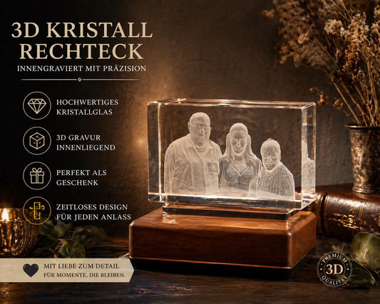 3D Foto im Kristall Quaderförmig Gravur Fotogravur 60x40x40mm