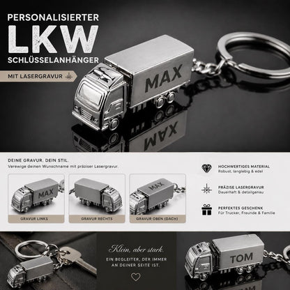 Schlüsselanhänger personalisiert LKW Truck Brummi Edelstahl mit Gravur 35x11x16mm Geschenk