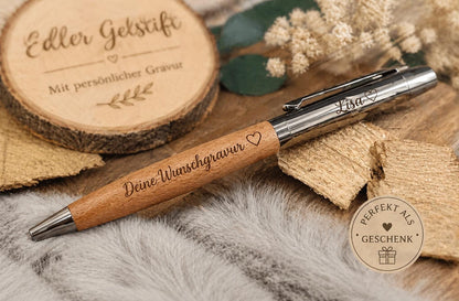 Edler Kugelschreiber Gelstift personalisiert mit Gravur braun Kuli Stift Holz Gastgeschenk Geschenk Gift