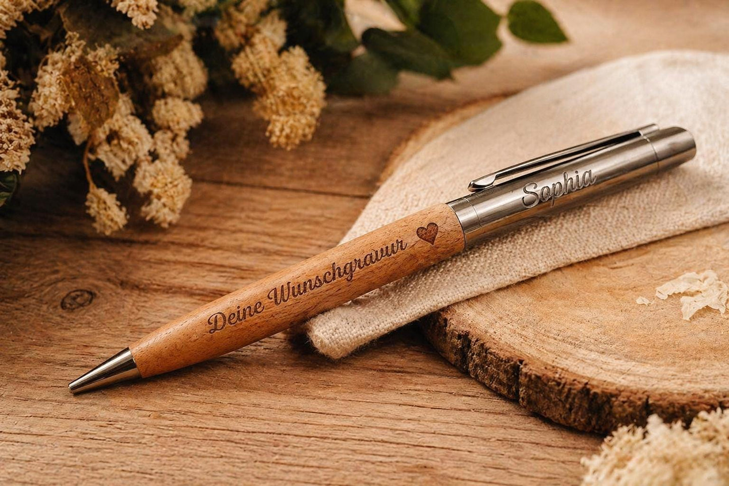 Edler Kugelschreiber Gelstift personalisiert mit Gravur braun Kuli Stift Holz Gastgeschenk Geschenk Gift