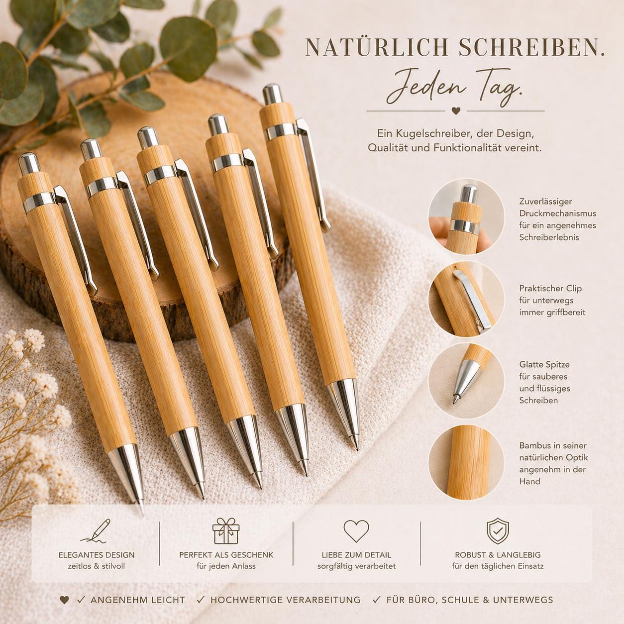 Abschiedsgeschenk Kugelschreiber personalisiert aus Bambus mit Gravur schwarz Kuli Stift Holz Geschenk Gift
