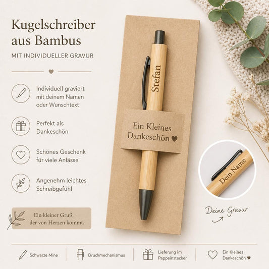 Kugelschreiber personalisiert Kleines Dankeschön 3 edle Farben Geschenk Bambus individueller Gravur