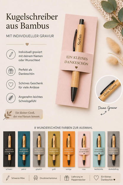 Kugelschreiber personalisiert Kleines Dankeschön 8 Metallicfarben Geschenk Bambus individueller Gravur