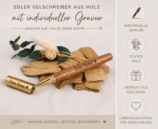 Edler Kugelschreiber Gelstift personalisiert mit Gravur schwarz Kuli Stift Holz Gastgeschenk Geschenk Gift