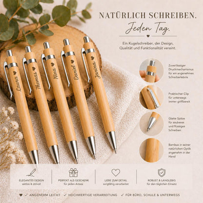 Abschiedsgeschenk Kugelschreiber personalisiert aus Bambus mit Gravur schwarz Kuli Stift Holz Geschenk Gift