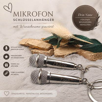 Schlüsselanhänger personalisiert Mikrofon Singen Star Metall mit individueller Gravur Geschenk