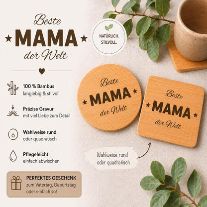 Untersetzer Beste MAMA der Welt personalisiert Bambus mit Wunschgravur individuelles Geschenk Geschenkidee Glasuntersetzer Geschenk