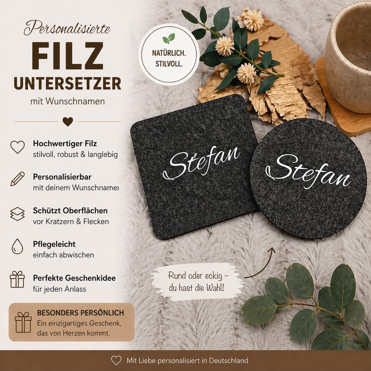 Untersetzer personalisiert Filz mit Wunschnamen Geschenkidee Glasuntersetzer Geschenk