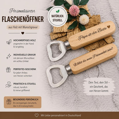 Flaschenöffner personalisiert aus Holz mit individueller Gravur Geschenk Geschenkidee