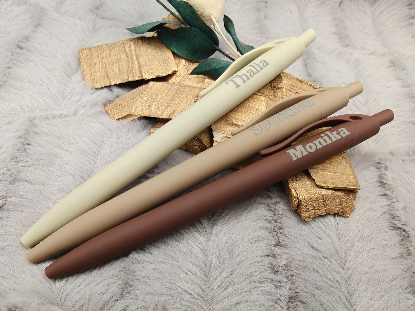 Gelschreiber personalisiert 12 erdige Farben samtige Oberfläche mit Gravur Kuli Stift Gastgeschenk Geschenk Kugelschreiber