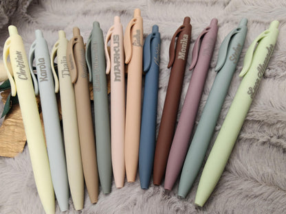 Gelschreiber personalisiert 12 erdige Farben samtige Oberfläche mit Gravur Kuli Stift Gastgeschenk Geschenk Kugelschreiber