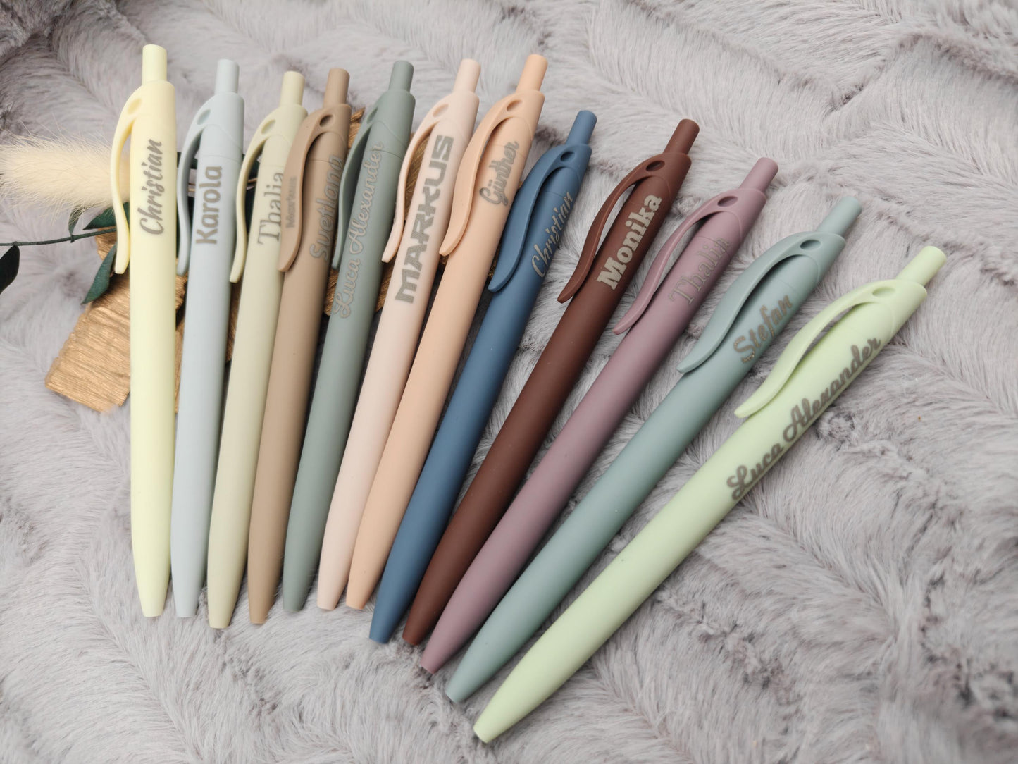 Gelschreiber personalisiert 12 erdige Farben samtige Oberfläche mit Gravur Kuli Stift Gastgeschenk Geschenk Kugelschreiber