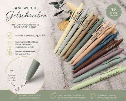 Gelschreiber personalisiert 12 erdige Farben samtige Oberfläche mit Gravur Kuli Stift Gastgeschenk Geschenk Kugelschreiber
