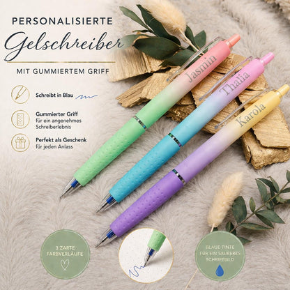 Gelschreiber personalisiert zarter Farbverlauf gummierter Griff mit Gravur Kuli Stift Gastgeschenk Geschenk