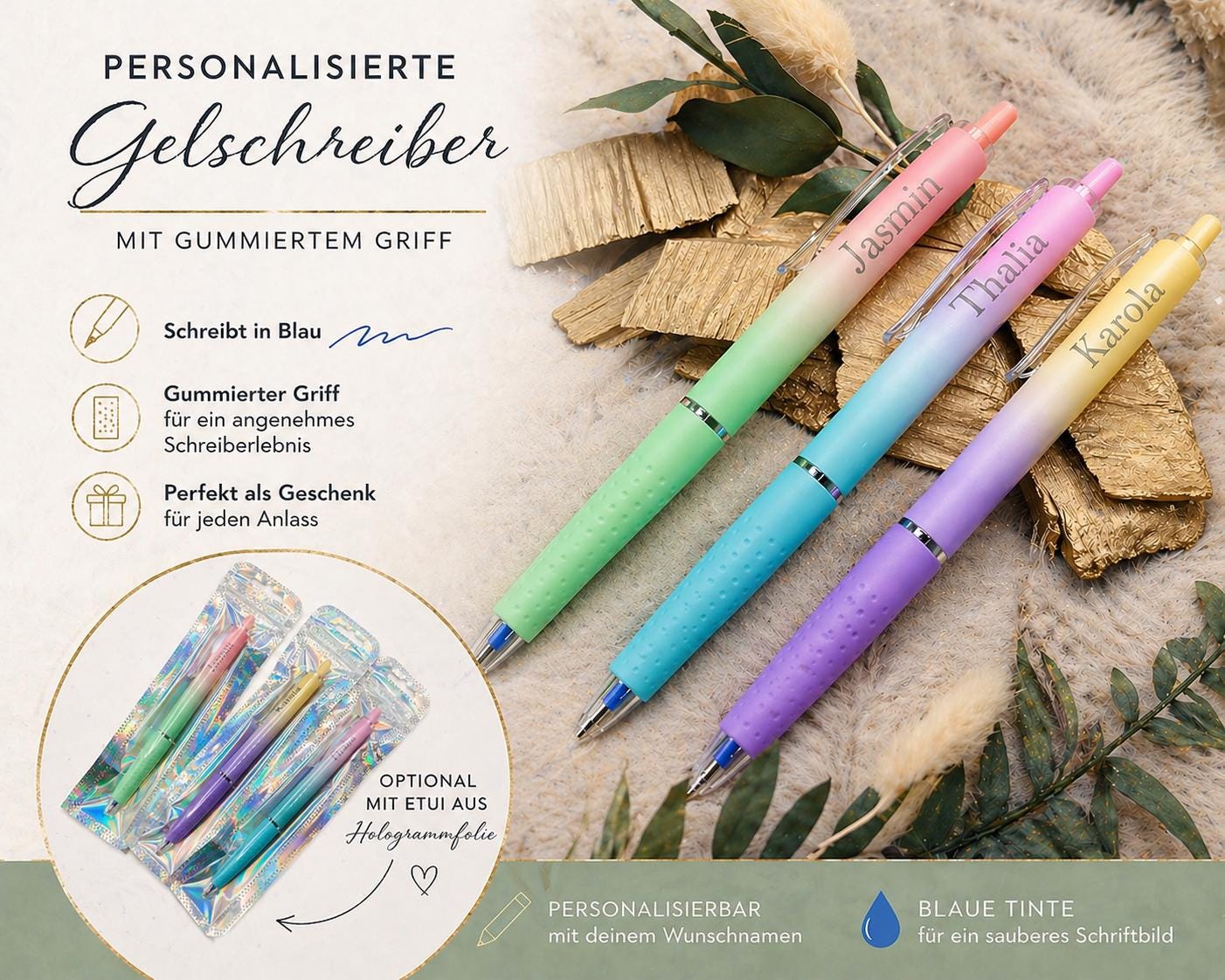 Gelschreiber personalisiert zarter Farbverlauf gummierter Griff mit Gravur Kuli Stift Gastgeschenk Geschenk