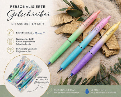 Gelschreiber personalisiert zarter Farbverlauf gummierter Griff mit Gravur Kuli Stift Gastgeschenk Geschenk
