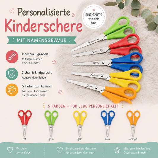 Schere Kinderschere personalisiert mit Gravur verschiedene Farben Schulanfang Schule ABC-Schütze