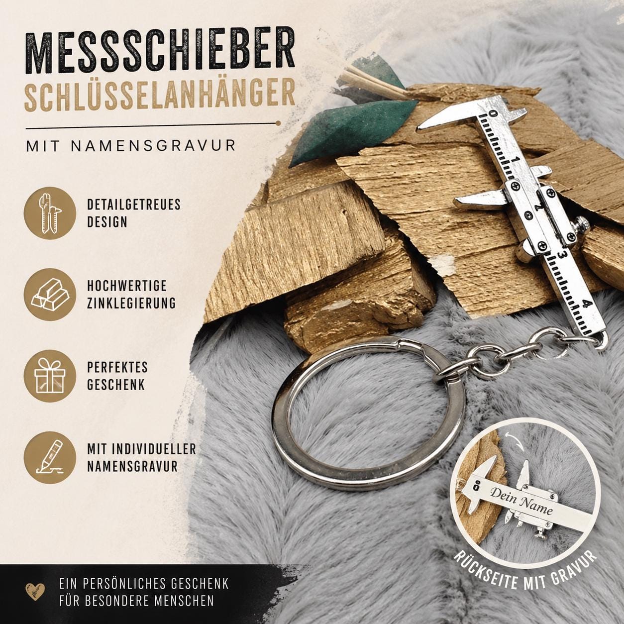 Schlüsselanhänger personalisiert Messschieber Messlehre mit Gravur Geschenk Handwerker Heimwerken