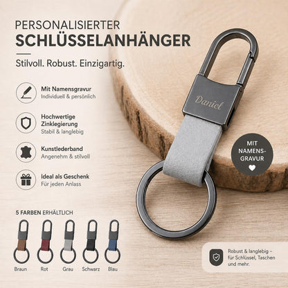 Schlüsselanhänger personalisiert Karabiner Kunstleder mit individueller Gravur 5 Farben zur Auswahl Geschenk