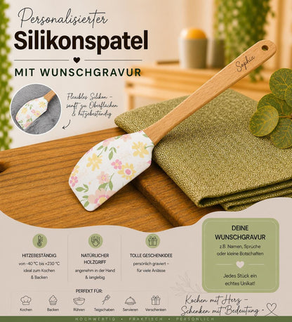 Teigschaber Silikonspatel personalisiert Blumenmuster floral  mit Motiv backen, kochen, grillen ca. 18 cm lang Geschenk
