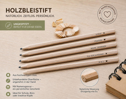 Personalisierter Bleistift mit Gravur | Gastgeschenk Hochzeit & Kommunion | Platzkarte Alternative | Bleistift mit Namen für Schultüte