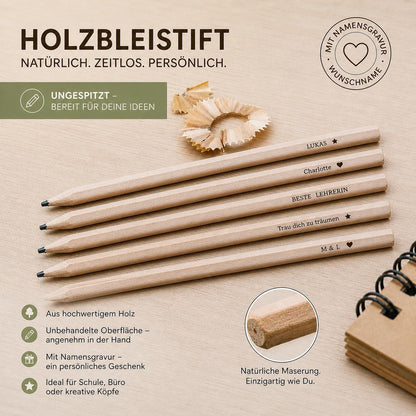 Personalisierter Bleistift mit Gravur | Gastgeschenk Hochzeit & Kommunion | Platzkarte Alternative | Bleistift mit Namen für Schultüte