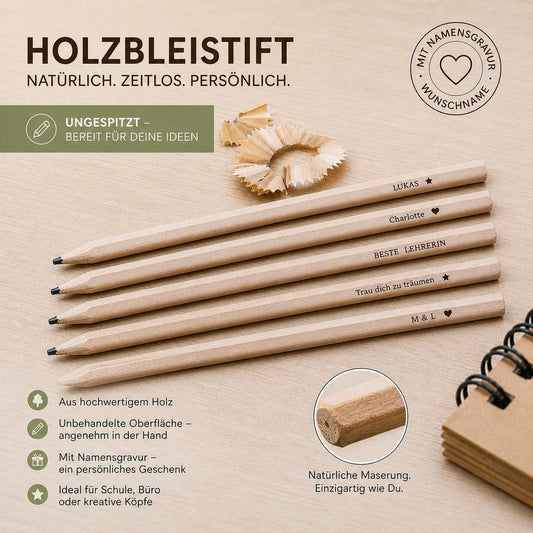 Personalisierter Bleistift mit Gravur | Gastgeschenk Hochzeit & Kommunion | Platzkarte Alternative | Bleistift mit Namen für Schultüte