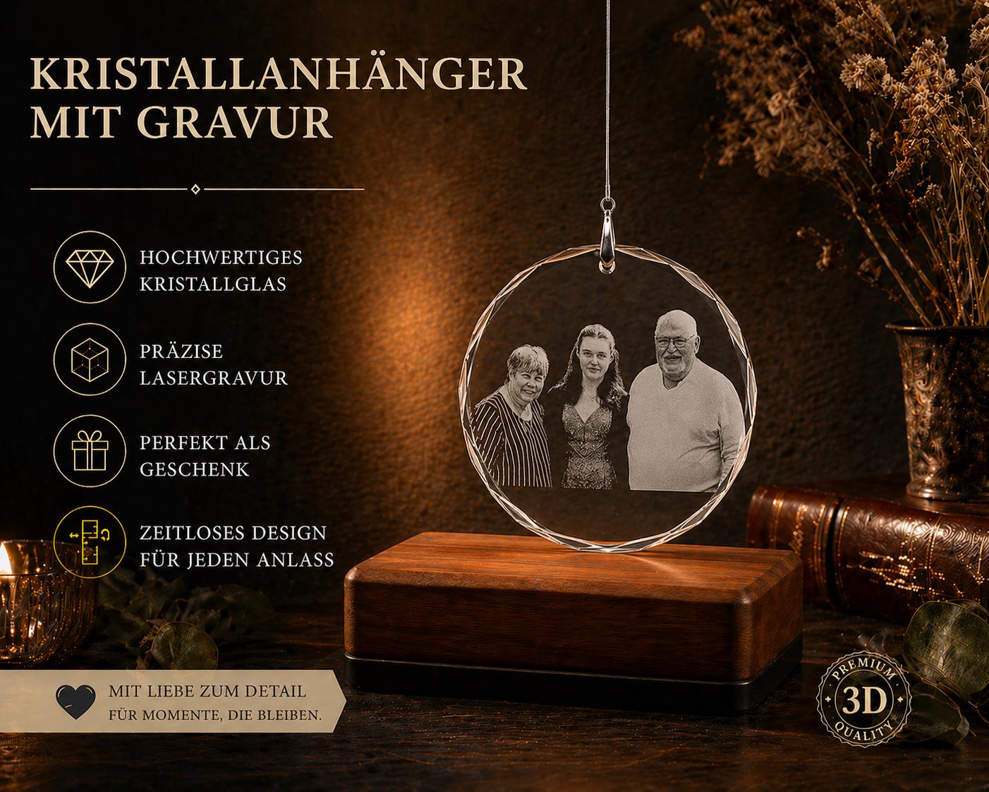 Baumanhänger Kristall mit Fotogravur Christbaumanhänger Baumschmuck Schmuck Weihnachten Fensterschmuck