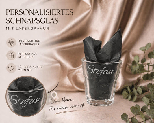Schnapsglas Mini personalisiert Latte Macchiato Design Glas JGA Hochzeit Party Gag 50ml mit individueller Gravur