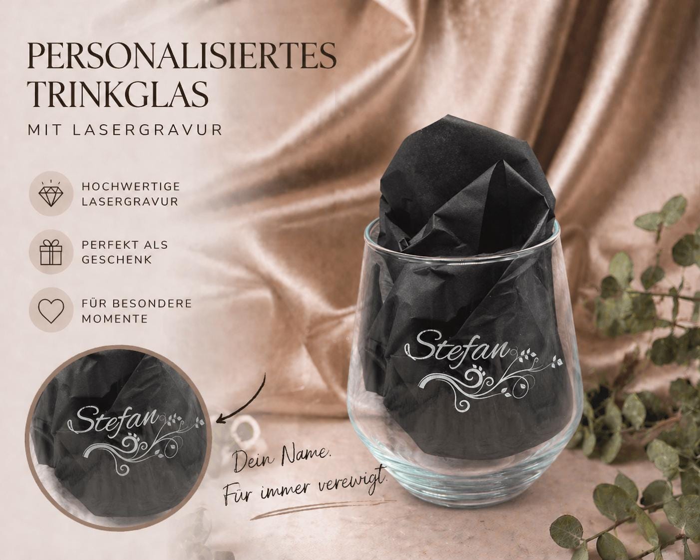 Trinkglas mit Gravur personalisiert Glas Becherglas Weinglas 450ml mit individueller Gravur