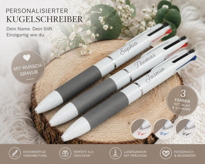 Kugelschreiber 3 in 1 personalisiert mit Gravur schreibt schwarz, rot oder blau Kuli Stift Holz Gastgeschenk Geschenk Gift