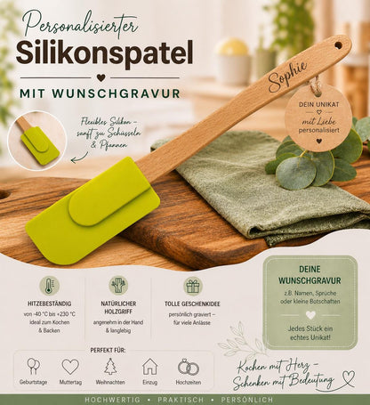 Teigschaber Silikonspatel Spatel grün  backen, kochen uvm. ca. 25 cm lang mit Wunschgravur personalisiert Geschenk