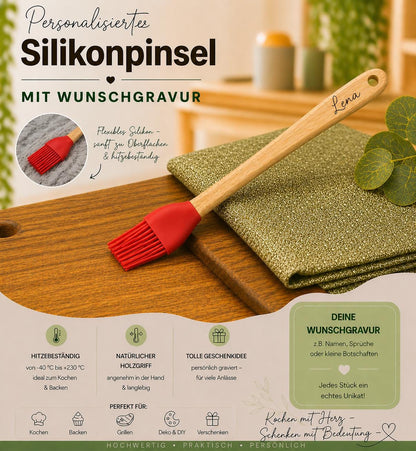 Silikonpinsel personalisiert Bambus Backpinsel rot backen, marinieren, kochen mit individueller Gravur Geschenk