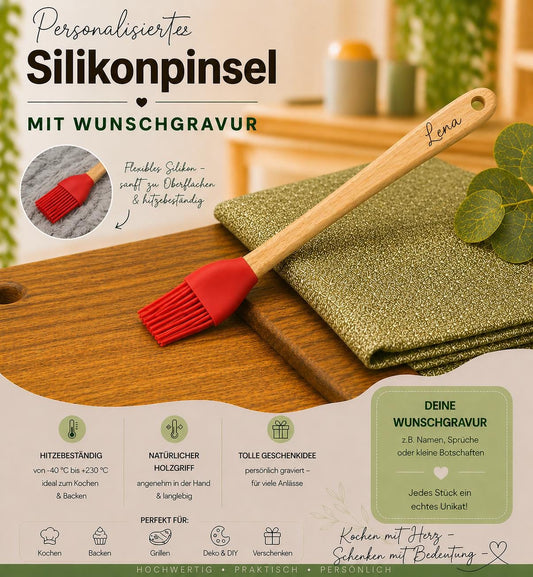 Silikonpinsel personalisiert Bambus Backpinsel rot backen, marinieren, kochen mit individueller Gravur Geschenk