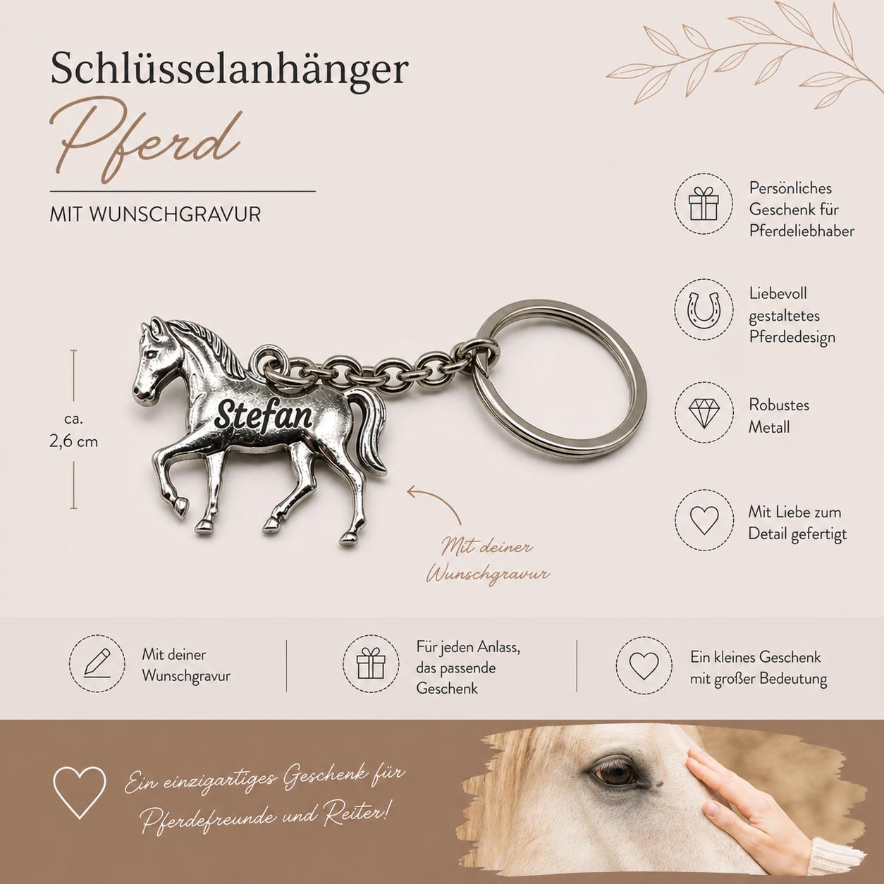 Schlüsselanhänger personalisiert Pferd Pony Metall mit individueller Gravur Geschenk