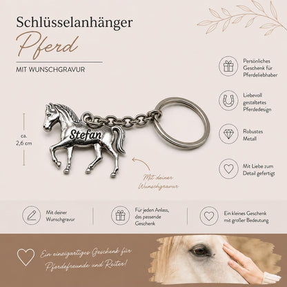 Schlüsselanhänger personalisiert Pferd Pony Metall mit individueller Gravur Geschenk