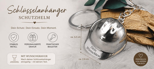 Personalisierter Schlüsselanhänger Helm mit Gravur | Metallanhänger mit Name | Geschenk für Feuerwehr, Handwerker & Bauarbeiter | Schutzhelm