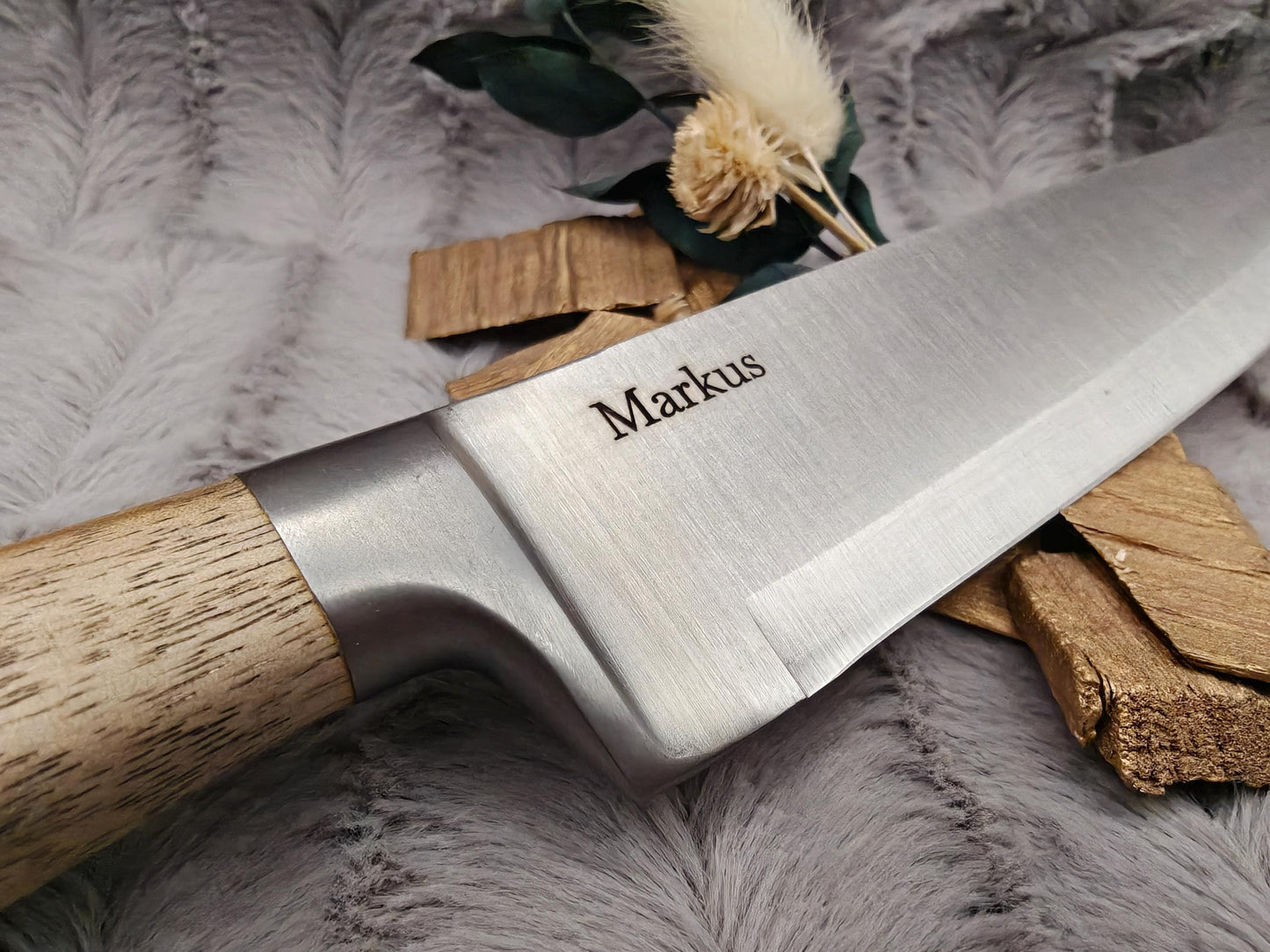 Massives Kochmesser mit Holzgriff & Gravur | Personalisiertes Chefmesser Edelstahl 20 cm | Geschenk für Grillmeister, Köche