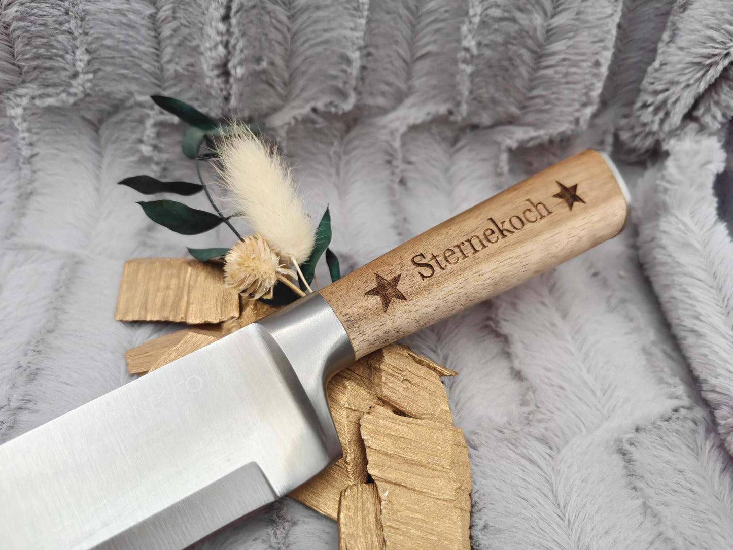 Massives Kochmesser mit Holzgriff & Gravur | Personalisiertes Chefmesser Edelstahl 20 cm | Geschenk für Grillmeister, Köche