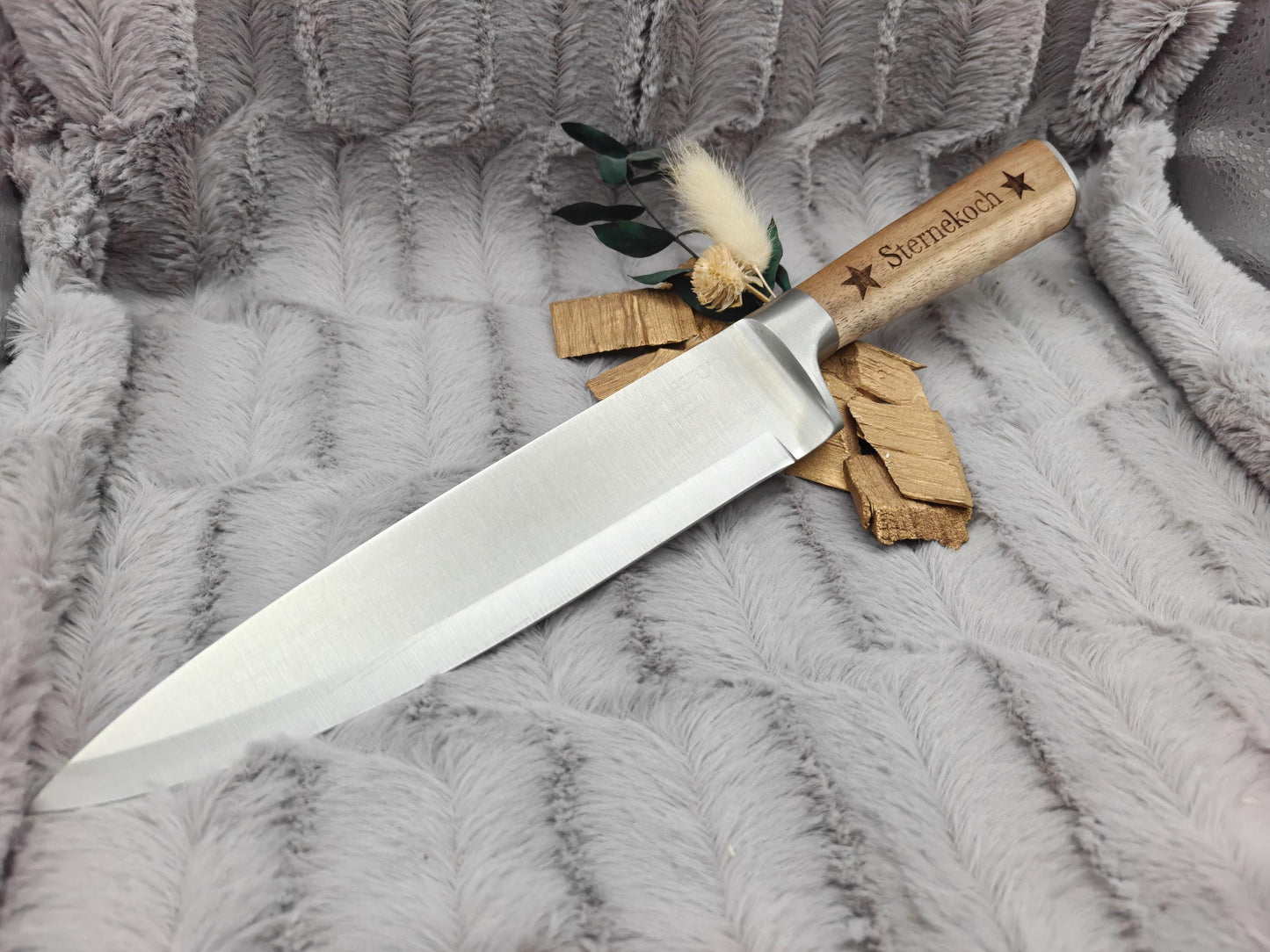 Massives Kochmesser mit Holzgriff & Gravur | Personalisiertes Chefmesser Edelstahl 20 cm | Geschenk für Grillmeister, Köche
