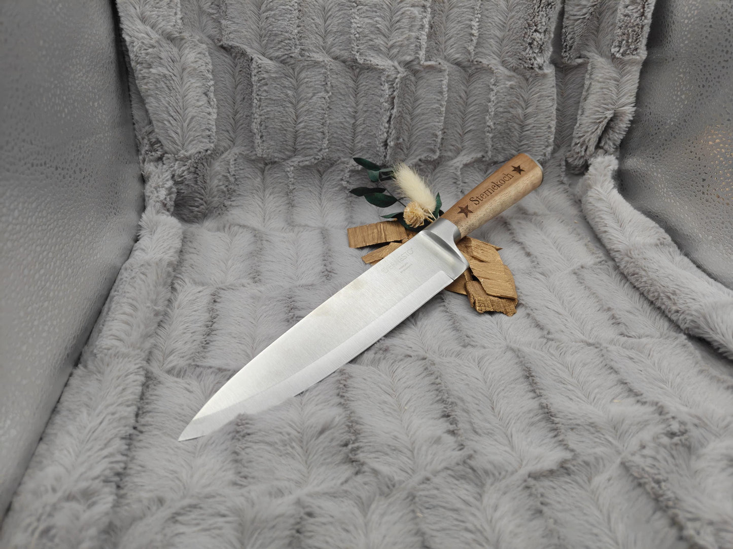 Massives Kochmesser mit Holzgriff & Gravur | Personalisiertes Chefmesser Edelstahl 20 cm | Geschenk für Grillmeister, Köche