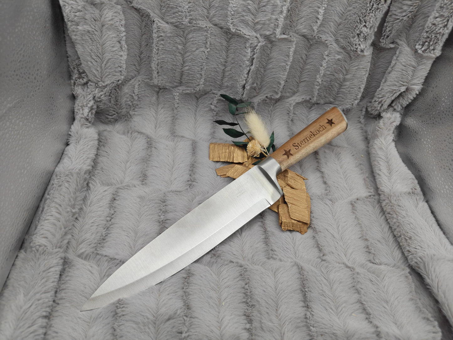 Massives Kochmesser mit Holzgriff & Gravur | Personalisiertes Chefmesser Edelstahl 20 cm | Geschenk für Grillmeister, Köche