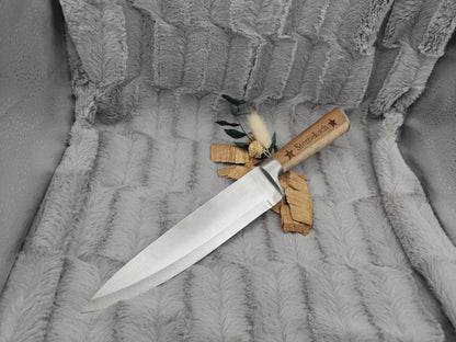 Massives Kochmesser mit Holzgriff & Gravur | Personalisiertes Chefmesser Edelstahl 20 cm | Geschenk für Grillmeister, Köche