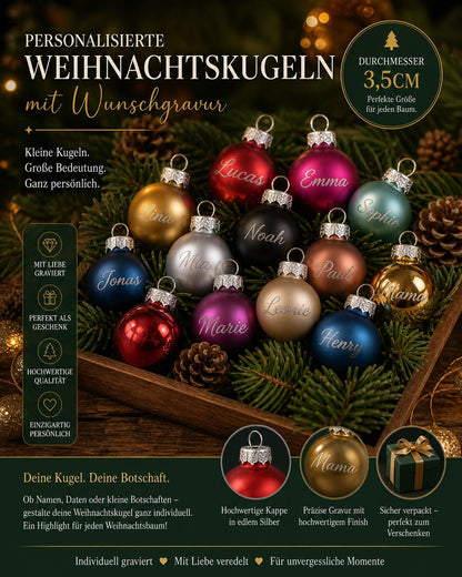 Kleine personalisierte Christbaumkugel aus Glas | 35mm Weihnachtskugel mit Name | Mini Baumschmuck Echtglas Matt & Glänzend Weihnachten