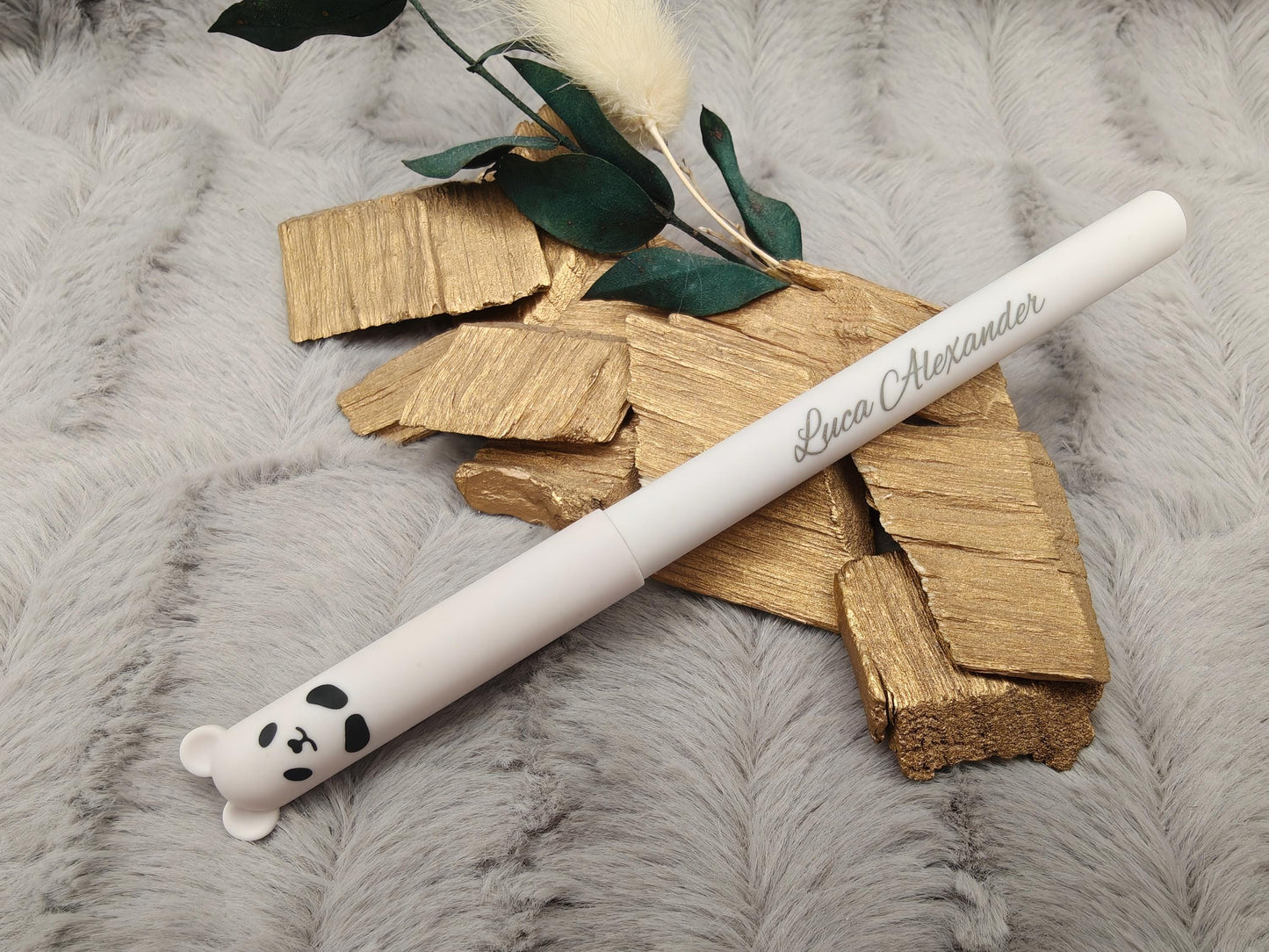 Personalisierter Tier Gelschreiber radierbar | Stift mit Gravur Name | Tintenroller Panda Maus Bär Schwein | Geschenk Schulanfang