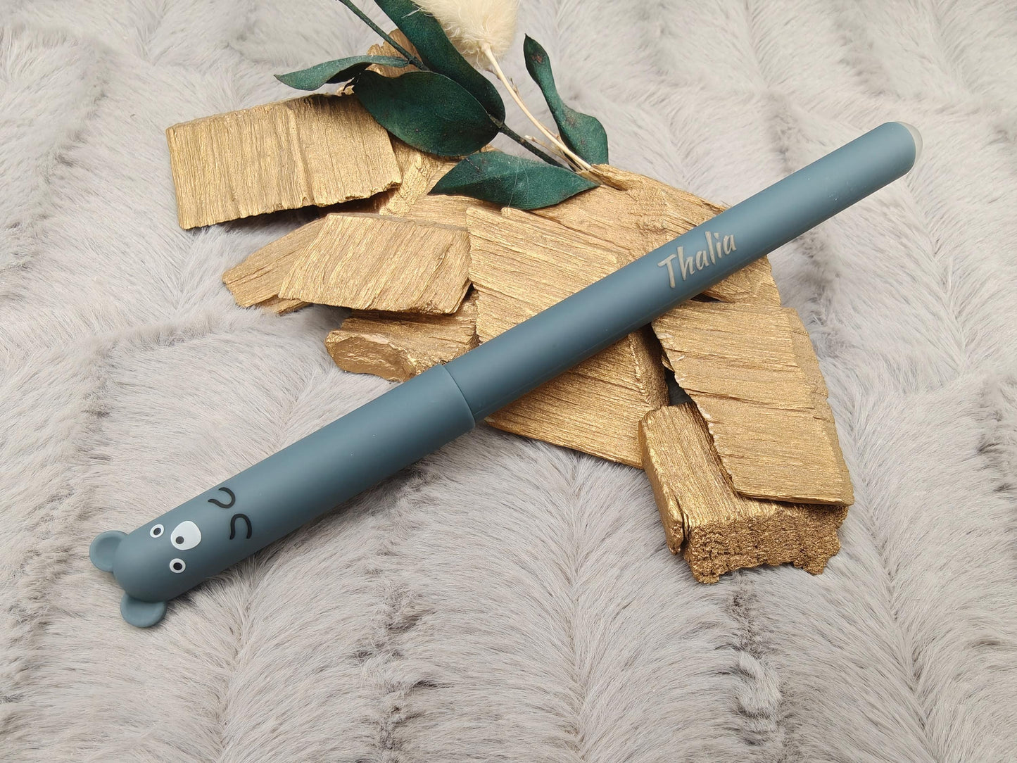 Personalisierter Tier Gelschreiber radierbar | Stift mit Gravur Name | Tintenroller Panda Maus Bär Schwein | Geschenk Schulanfang