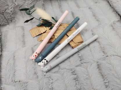 Personalisierter Tier Gelschreiber radierbar | Stift mit Gravur Name | Tintenroller Panda Maus Bär Schwein | Geschenk Schulanfang