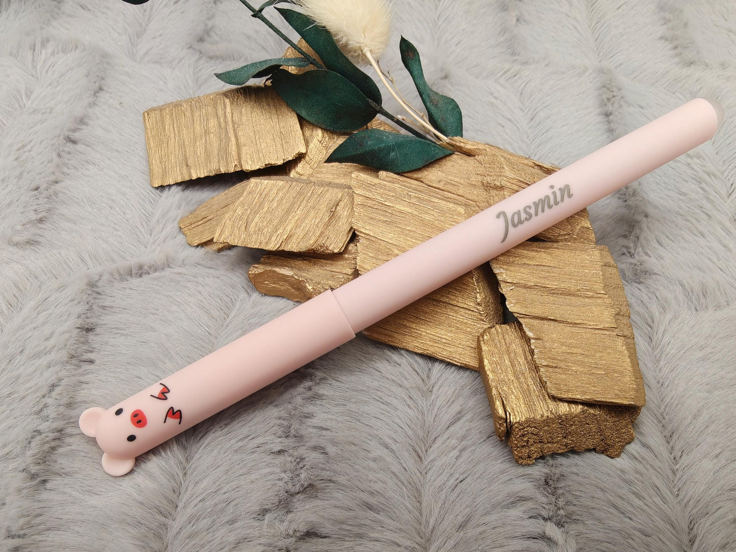 Personalisierter Tier Gelschreiber radierbar | Stift mit Gravur Name | Tintenroller Panda Maus Bär Schwein | Geschenk Schulanfang